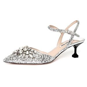 Miu Miu Glitter Crystal Strappy Closed Toe Pumps